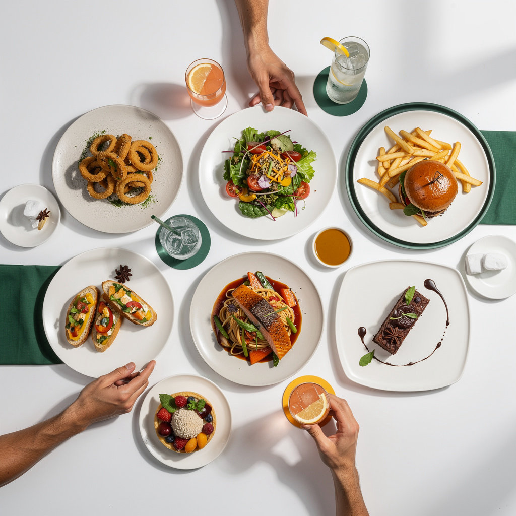Foody New York menu items - fresh appetizers, mains, desserts, and drinks